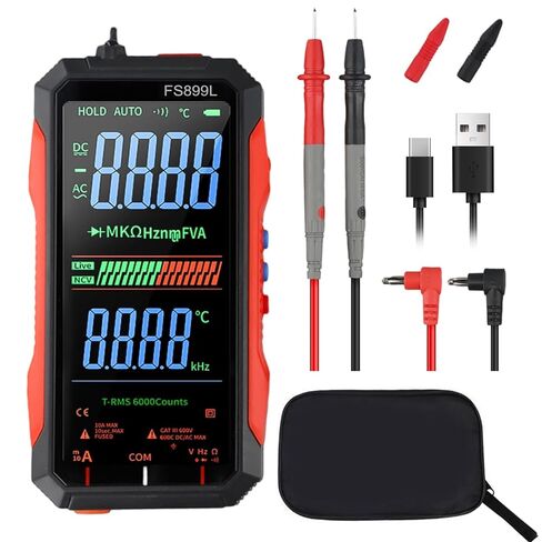 FS899L Digital Multimeter with Color Screen, USB C Rechargeable Electrical Testing, 6000 Counts True RMS AC/DC Voltage Tester, NCV, Capacitance, Non Contact Voltage Detector for Car, Home(FS899L) in Kuwait