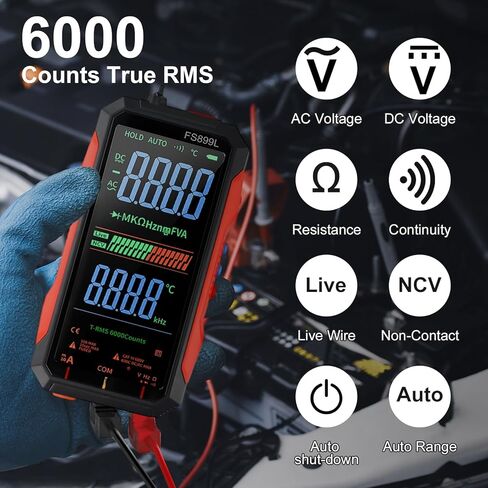 FS899L Digital Multimeter with Color Screen, USB C Rechargeable Electrical Testing, 6000 Counts True RMS AC/DC Voltage Tester, NCV, Capacitance, Non Contact Voltage Detector for Car, Home(FS899L) in Kuwait