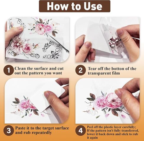 Pligreat 3 Sheets Flower Flower Rup on Transfers for Praints Creative Alloving Art Rub على ملصقات للأثاث خزانة خشبية من السيراميك ملصقات نقل الزخرفة in Kuwait