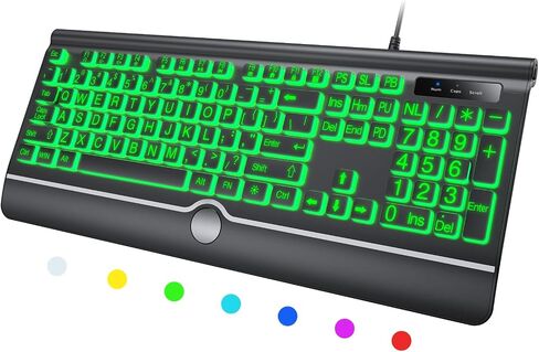 Backlit Computer Keyboards, Wired Light Up Keyboards with 7-Color Backlit, USB Lighted Keyboard Easy to See and Type, Corded Full-Size Keyboard for Windows Desktop, Laptop, PC in Saudi Arabia