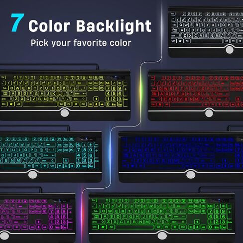 Backlit Computer Keyboards, Wired Light Up Keyboards with 7-Color Backlit, USB Lighted Keyboard Easy to See and Type, Corded Full-Size Keyboard for Windows Desktop, Laptop, PC in Saudi Arabia