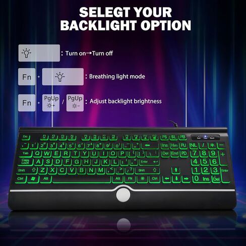 Backlit Computer Keyboards, Wired Light Up Keyboards with 7-Color Backlit, USB Lighted Keyboard Easy to See and Type, Corded Full-Size Keyboard for Windows Desktop, Laptop, PC in Saudi Arabia