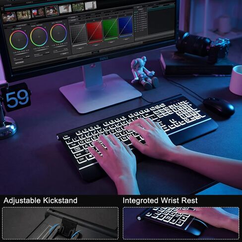 Backlit Computer Keyboards, Wired Light Up Keyboards with 7-Color Backlit, USB Lighted Keyboard Easy to See and Type, Corded Full-Size Keyboard for Windows Desktop, Laptop, PC in Saudi Arabia