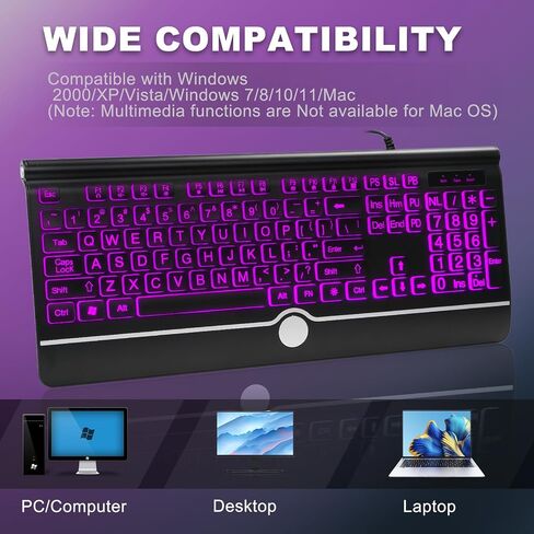 Backlit Computer Keyboards, Wired Light Up Keyboards with 7-Color Backlit, USB Lighted Keyboard Easy to See and Type, Corded Full-Size Keyboard for Windows Desktop, Laptop, PC in Saudi Arabia