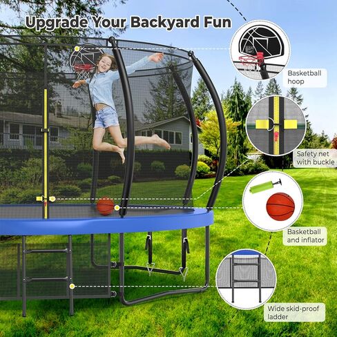 12 14 16FT Outdoor Trampoline for Kids and Adults, Large Recreational Trampoline with Net, Heavy Duty Trampoline with Basketball Hoop, Light, Stakes and Sprinkler in Saudi Arabia