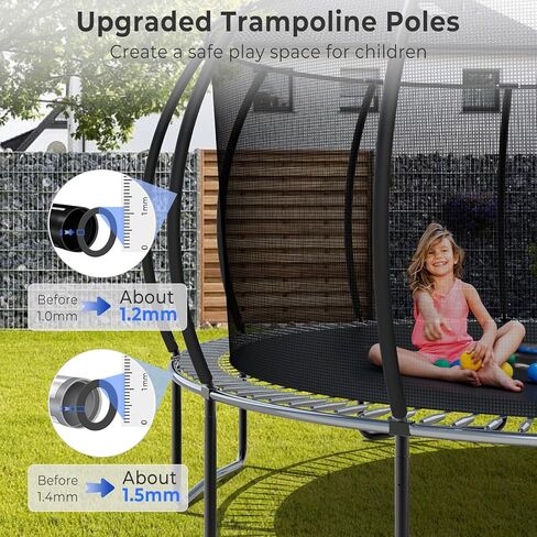 12 14 16FT Outdoor Trampoline for Kids and Adults, Large Recreational Trampoline with Net, Heavy Duty Trampoline with Basketball Hoop, Light, Stakes and Sprinkler in Saudi Arabia