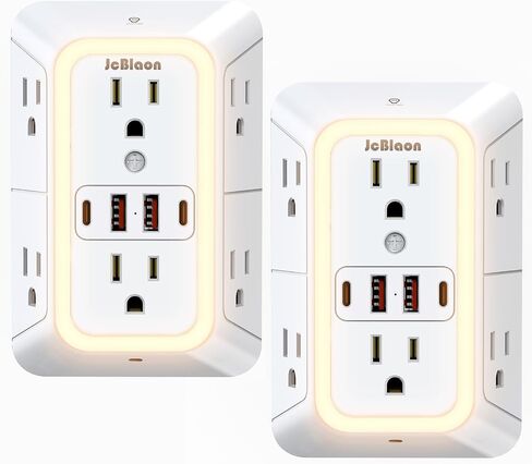 Wall Outlet Extender with Night Light, Power Plug Adapter 6 Outlet Extender with 4 USB Charging Ports 1050J Power Strip Multi Plug Adapter Spaced for Home Travel Office (2U2C) in Saudi Arabia