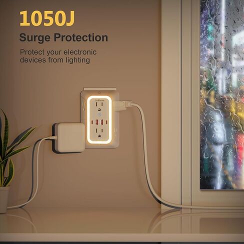 Wall Outlet Extender with Night Light, Power Plug Adapter 6 Outlet Extender with 4 USB Charging Ports 1050J Power Strip Multi Plug Adapter Spaced for Home Travel Office (2U2C) in Saudi Arabia