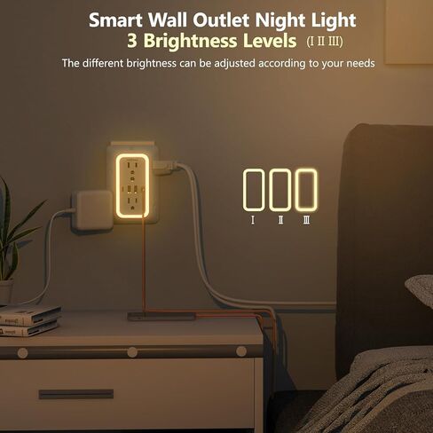 Wall Outlet Extender with Night Light, Power Plug Adapter 6 Outlet Extender with 4 USB Charging Ports 1050J Power Strip Multi Plug Adapter Spaced for Home Travel Office (2U2C) in Saudi Arabia