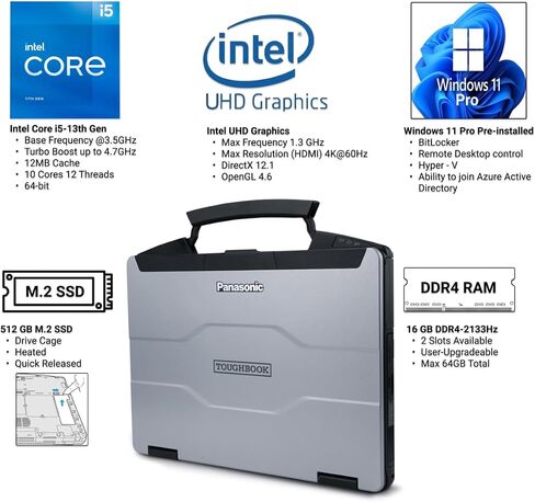 Panasonic Toughbook FZ-55 MK3, Intel Core i5-13th Gen vPro @ up to 4.7GHz, 14-inch FHD 1920x1080 Multi-Touch Display, Intel Iris Xe Graphics, 32GB, 1TB SSD, 4G LTE, Wi-Fi 6E, Windows 11 Pro in Saudi Arabia