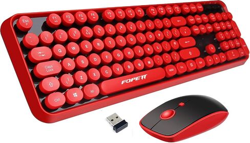 FOPETT Wireless Keyboard and Mouse Combo, 104 Keys Full-Sized 2.4 GHz Dropout-Free Connection, Round Keycap Colorful Keyboards for PC, Mac, Windows, Laptop, Desktop - Black Orange in Saudi Arabia