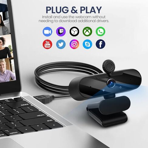 كاميرا ويب في الفيديو USB HD 1080P وكاميرا زاوية عريضة مع ميكروفون مدمج وترايبود قابل للدوار ، لجهاز الكمبيوتر المحمول أو كمبيوتر سطح المكتب ، رائع للبث المباشر. in Kuwait