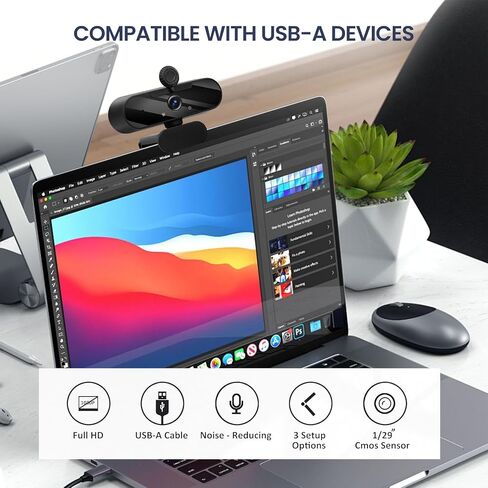 كاميرا ويب في الفيديو USB HD 1080P وكاميرا زاوية عريضة مع ميكروفون مدمج وترايبود قابل للدوار ، لجهاز الكمبيوتر المحمول أو كمبيوتر سطح المكتب ، رائع للبث المباشر. in Kuwait
