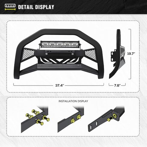 Bull Bar with LED Light Bar & License Plate Frame Compatible for 2005-2021 Nissan Frontier & 2005-2007 Pathfinder & 2005-2015 Xterra Front Grill Guard Grille, Truck Brush Guard, Bumper Push Bar in Saudi Arabia