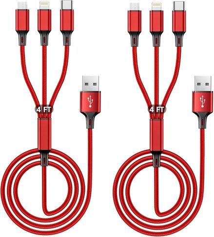 Retractable Multi Charging Cable - 3A [2Pack 3ft] 3 in 1 Fast Charger Cord with Lightning/Type C/Micro USB Ports, Retractable Car Charger for iPhone, iPad, Samsung, Tablets More(Charging Only) in Saudi Arabia