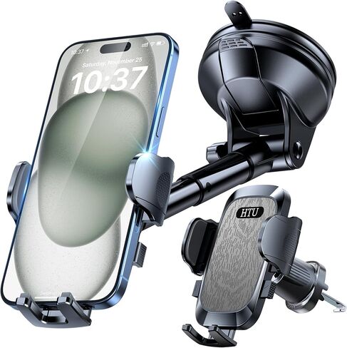 [2025 True Military-Grade] Car Phone Holder [Upgraded Strongest Suction & Clip] Cell Phone Mount for Dashboard Windshield Vent,Truck Cradle Stand for iPhone 16 Pro Max Samsung Android (Black) in Kuwait