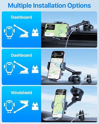 [2025 True Military-Grade] Car Phone Holder [Upgraded Strongest Suction & Clip] Cell Phone Mount for Dashboard Windshield Vent,Truck Cradle Stand for iPhone 16 Pro Max Samsung Android (Black) in Kuwait