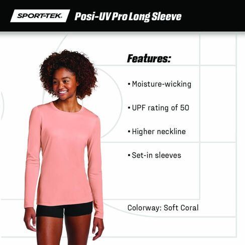 SPORT-TEK Women's Posi-UV Pro Long Sleeve Tee | Athletic Fit Workout T-Shirt, Lightweight Gym Clothing in Saudi Arabia
