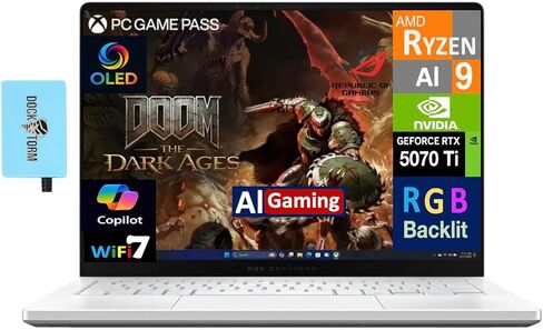 ASUS ROG Zephyrus G14 Latest 2025 AI Gaming Laptop Copilot + PC 14.0" 2.8K OLED 120Hz Display (AMD Ryzen AI 9 HX 370, GeForce RTX 5070 Ti 12GB, 32GB LPDDR5X, 2TB SSD, RGB KB, Win 11 Pro) w/DKZ Hub in Kuwait