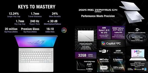 ASUS ROG Zephyrus G14 Latest 2025 AI Gaming Laptop Copilot + PC 14.0" 2.8K OLED 120Hz Display (AMD Ryzen AI 9 HX 370, GeForce RTX 5070 Ti 12GB, 32GB LPDDR5X, 2TB SSD, RGB KB, Win 11 Pro) w/DKZ Hub in Kuwait