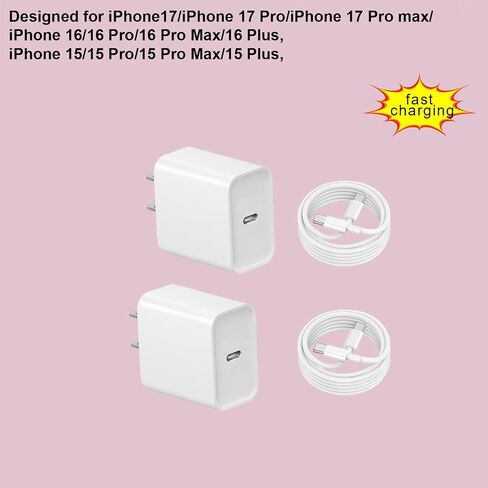 2 Pack USB C Charger Fast Charging,20W Type C Fast Charger, Wall Charger for iPhone 16/16 Pro/16 Pro Max/15/15 Plus/15 Pro/15 Pro Max, iPad Pro/Mini in Saudi Arabia