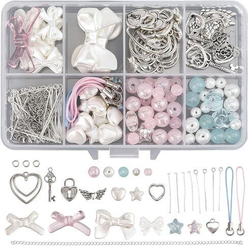 SUNNYCLUE 1 Box DIY 6 Sets DIY Phone Charm Making Kit Resin Strawberry Charms Cute Kawaii Food Peaches Leaf Spring Flower Pendants Cellphone Strap for Women Adults Lanyard Keychains Hand Bag in Saudi Arabia