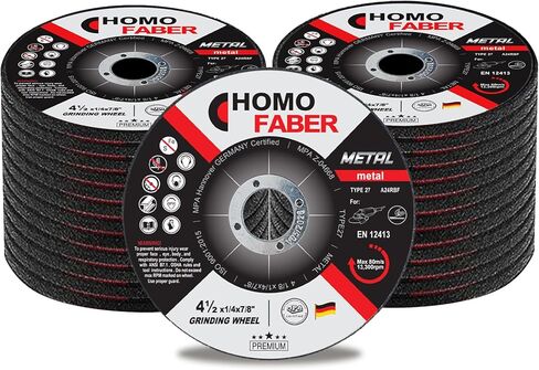 Homo Faber عجلات طحن 4 1/2 بوصة ، والأغراض العامة المعدنية والفولاذ المقاوم للصدأ. عجلات طحن المعادن المركزية للاكتئاب لطاحن الزاوية ، 4.5 "× 1/4" × 7/8 " - 5 حزمة (المستوى الصناعي) in Kuwait