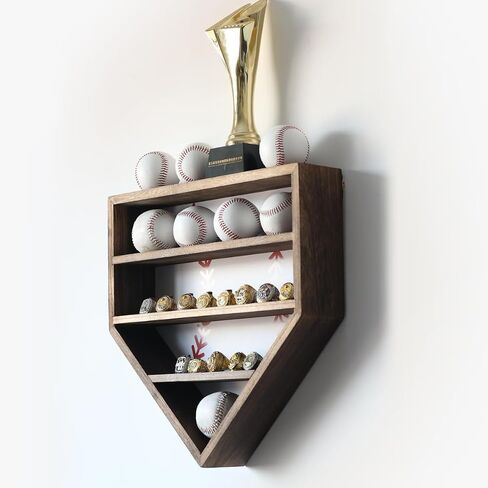 Baseball Display Case 17 x 12, Holder for 20 Balls, 9 Championship Rings, Solid Wood Baseball Box with Lockable Acrylic Door, Bat Rack, Wall Mount Display Cabinet for Collectibles and Trophies in Saudi Arabia
