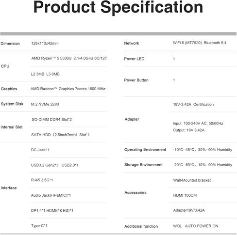 TRIGKEY S5 AMD Ryzen 5 Mini PC, 5500U (6C/12T, Up to 4.0GHz) Micro Computer, 16GB DDR4 3200MHz| 500GB M.2 2280 NVME SSD, Small PC 4K Triple Displays, WiFi 6+BT5.2+2.5G, DP/HDMI/USB3.2 * 3 in Kuwait