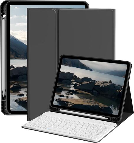 بالنسبة إلى iPad Air M3/M2 11 بوصة (2025/2024) والجيل الخامس/الرابع 10.9 بوصة (2022/2020) مع لوحة المفاتيح ، غطاء لوحة مفاتيح بلوتوث مغناطيسي مع حامل قلم رصاص ، نوم/نوم ، رمادي ، رمادي in Kuwait