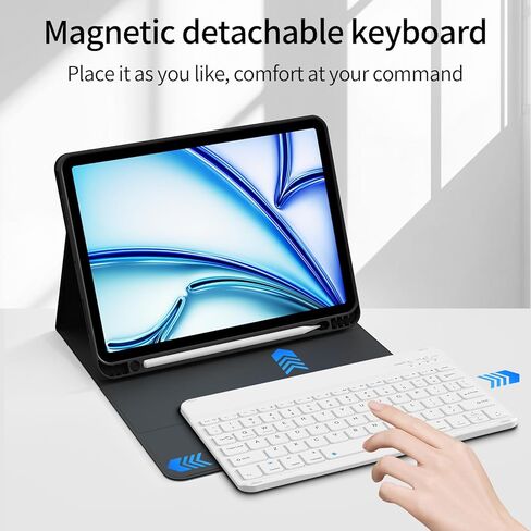 بالنسبة إلى iPad Air M3/M2 11 بوصة (2025/2024) والجيل الخامس/الرابع 10.9 بوصة (2022/2020) مع لوحة المفاتيح ، غطاء لوحة مفاتيح بلوتوث مغناطيسي مع حامل قلم رصاص ، نوم/نوم ، رمادي ، رمادي in Kuwait