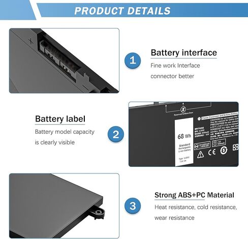 42WH WDX0R Battery for Dell Inspiron 13 15 5000 7000 Series 15 7573 7579 7560 7570 7569 5570 5567 5565 5568 5578 5579 5575 13 7368 7378 5368 5378 5379 17 5765 5767 5770 P66F P58F in Kuwait