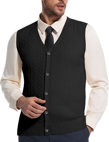 Men’s V-Neck Sleeveless Sweater Vest – Solid Black Knit Vest for Men, Classic Pullover Style, Mens Sweater Vest in Saudi Arabia