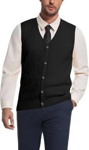 Men’s V-Neck Sleeveless Sweater Vest – Solid Black Knit Vest for Men, Classic Pullover Style, Mens Sweater Vest in Saudi Arabia