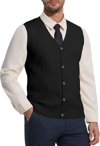 Men’s V-Neck Sleeveless Sweater Vest – Solid Black Knit Vest for Men, Classic Pullover Style, Mens Sweater Vest in Saudi Arabia