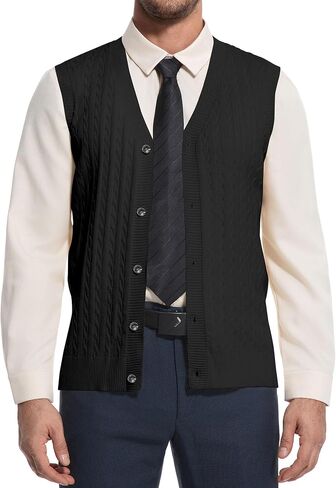 Men’s V-Neck Sleeveless Sweater Vest – Solid Black Knit Vest for Men, Classic Pullover Style, Mens Sweater Vest in Saudi Arabia