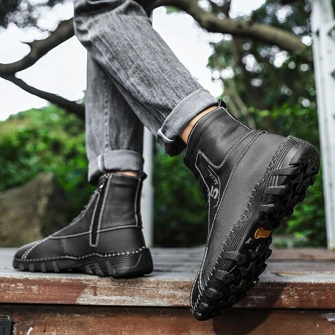 Mens Hiking Boots Waterproof Winter Snow Boots with Non-Slip Rubber Sole Black Slip Resistant Boots Outdoor Shoes for Men in Saudi Arabia