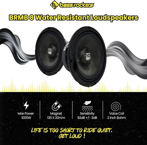 Bass Rockers BRMB10 10" Mid bass Carbon Fiber Water Resistent Loud Speaker 8Ohm 600Watts RMS/1200Watts Max for Car Audio Home DJ Pro Audio ATV UTV Slingshot CanAm Boats Bikes RV Etc in Kuwait