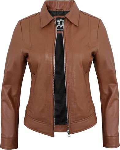 Vintage Style Real Lambskin Outwear Jackets For Womens - Stylish Turn Down Collar Casual Leather Jacket Women in Saudi Arabia
