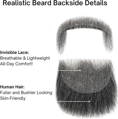 Fake Full Beard with Sideburns for Men, Bushy Human Hair Beard with Soft Lace Backside, Realistic Thick Mustache and Beard Costume for Cosplay, Halloween and Performance (Brown mix with Grey-White) in Kuwait