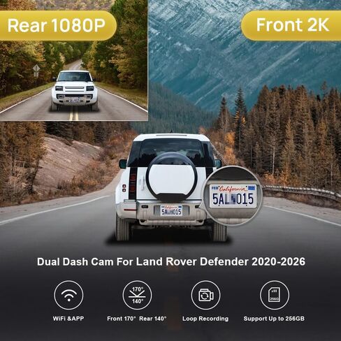 Fitcamx 4K Dash Cam for 2020-2025 Land Rover Defender 110 90 130 P300 P400 P500 P525 P635 S SE V8, OEM Style, UHD 2160P Video, Built-in WiFi & APP, Loop Recording, G-Sensor, Plug & Play, 64GB Card in Kuwait
