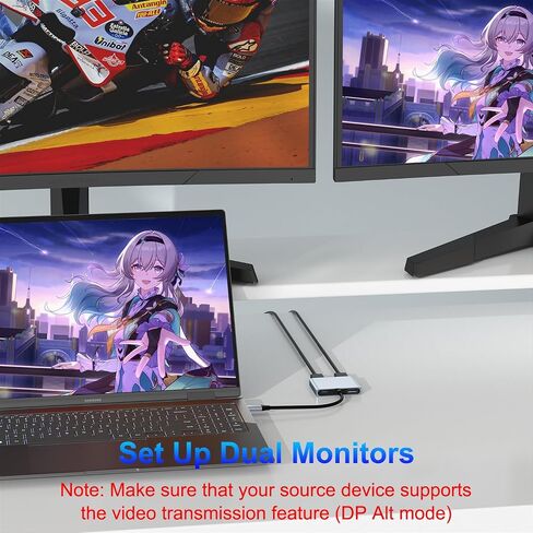 USB C to Dual HDMI Adapter 4K@30Hz, Dual Monitor Adapter for Extended Display, Laptop Docking Station Dual Monitor with 2 HDMI/USB3.0/100W PD Fast Charging, Compatible with HP/Dell/MacBook/Lenovo in Saudi Arabia