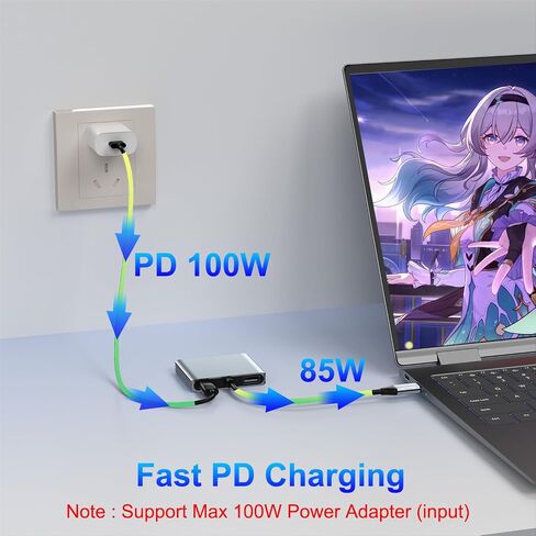 USB C to Dual HDMI Adapter 4K@30Hz, Dual Monitor Adapter for Extended Display, Laptop Docking Station Dual Monitor with 2 HDMI/USB3.0/100W PD Fast Charging, Compatible with HP/Dell/MacBook/Lenovo in Saudi Arabia