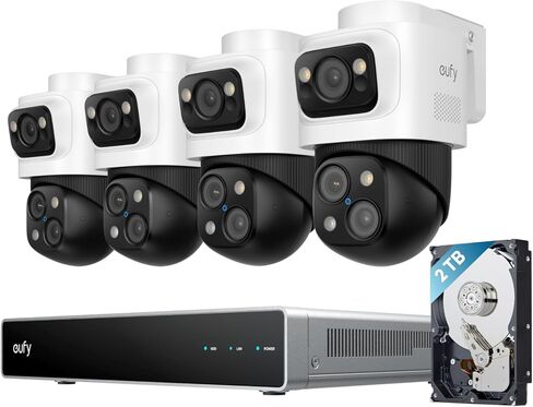 Eufy Poe NVR Security System S4 Max ، 16 ميجًا كاميرا ثلاثية العدسة ، 360 درجة PTZ ، 8 × Auto Zoom ، البحث عن الفيديو الذكي ، تتبع Cross-Cam ، Red & Blue Strobe ، Color Night Vision ، 24/7 ، 2TB HDD in Saudi Arabia