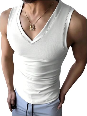 Oyoangle Men's V Deck Tank Top Slim Pretted Gym Gym Sleveless Muscle Dorts Summer Summer in Kuwait