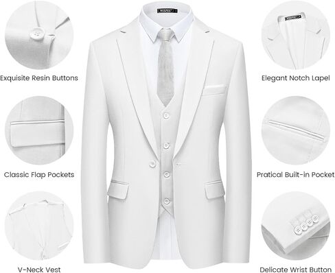 Wulful Men's Slim Fit Suit One Button 3 قطع السترة الفستان التجاري سترة حفل زفاف سترة وبانت in Kuwait