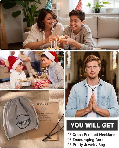 UNGENT THEM Black Cross Necklace for Men Boys, 18Inch Stainless Steel Cross Chain Christian Gifts in Kuwait