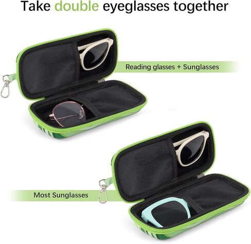 Double Eyeglasses Case Hard Shell Dual Sunglasses Organizer with Zipper Closure Travel Eyewear Storage for Vehicle in Kuwait