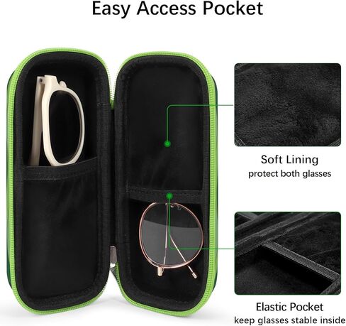 Double Eyeglasses Case Hard Shell Dual Sunglasses Organizer with Zipper Closure Travel Eyewear Storage for Vehicle in Kuwait