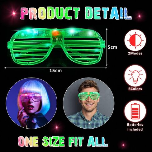 Honoson 72 Pack Gack Glasses Bulk 6 Colors Light Up Glow Glow في The Dark Party Supplies Shades Shades Glow عصي النيون النيون وميض النظارات الشمسية للبالغين Mardi Gras حفلة عيد ميلاد in Kuwait